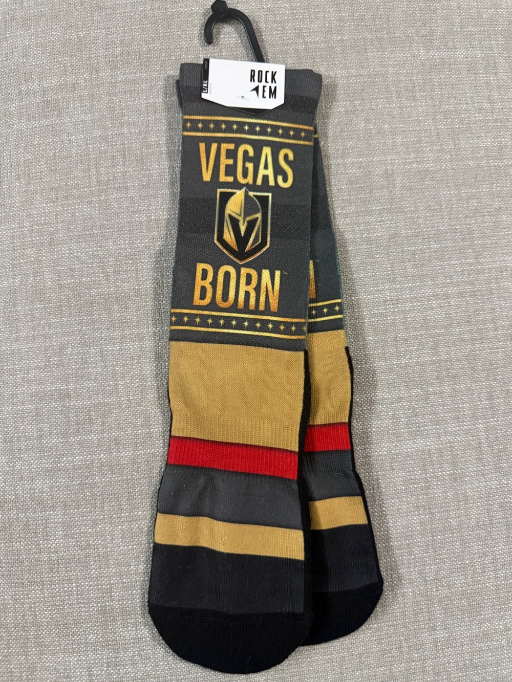 Rock 'Em Socks Golden Knights Vegas Born Men's Crew Socks Inaugural Season L/XL